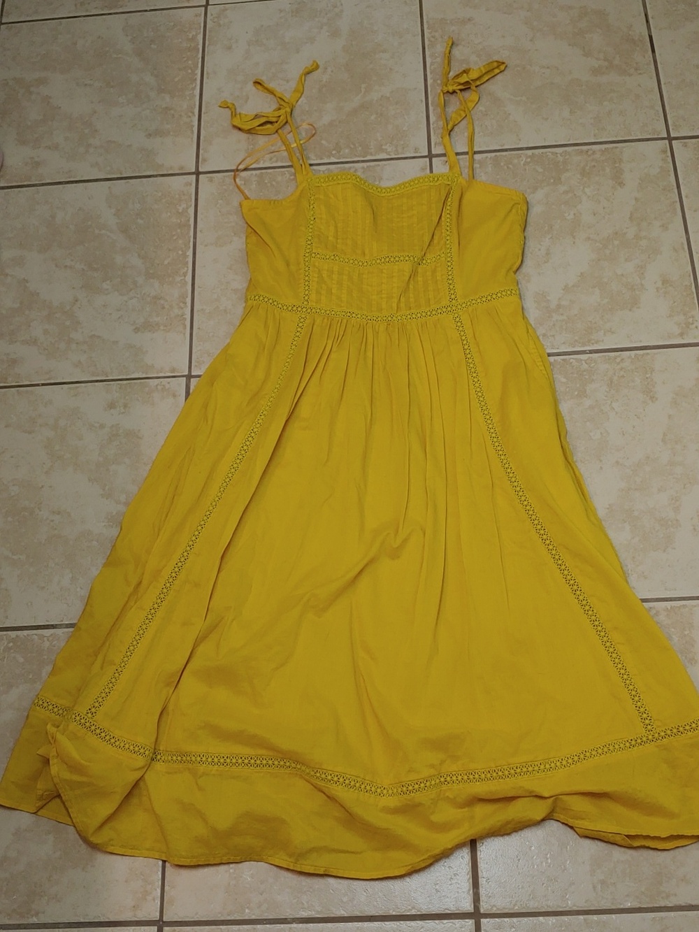 Point Sur J. Crew Women’s Yellow Summer Dress Eyelet Lace Tie Straps Size 0